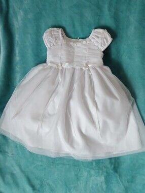 Us Angels White Rosette Trim Tulle Communion/Baptism/Flower Girl Dress -Size 18M